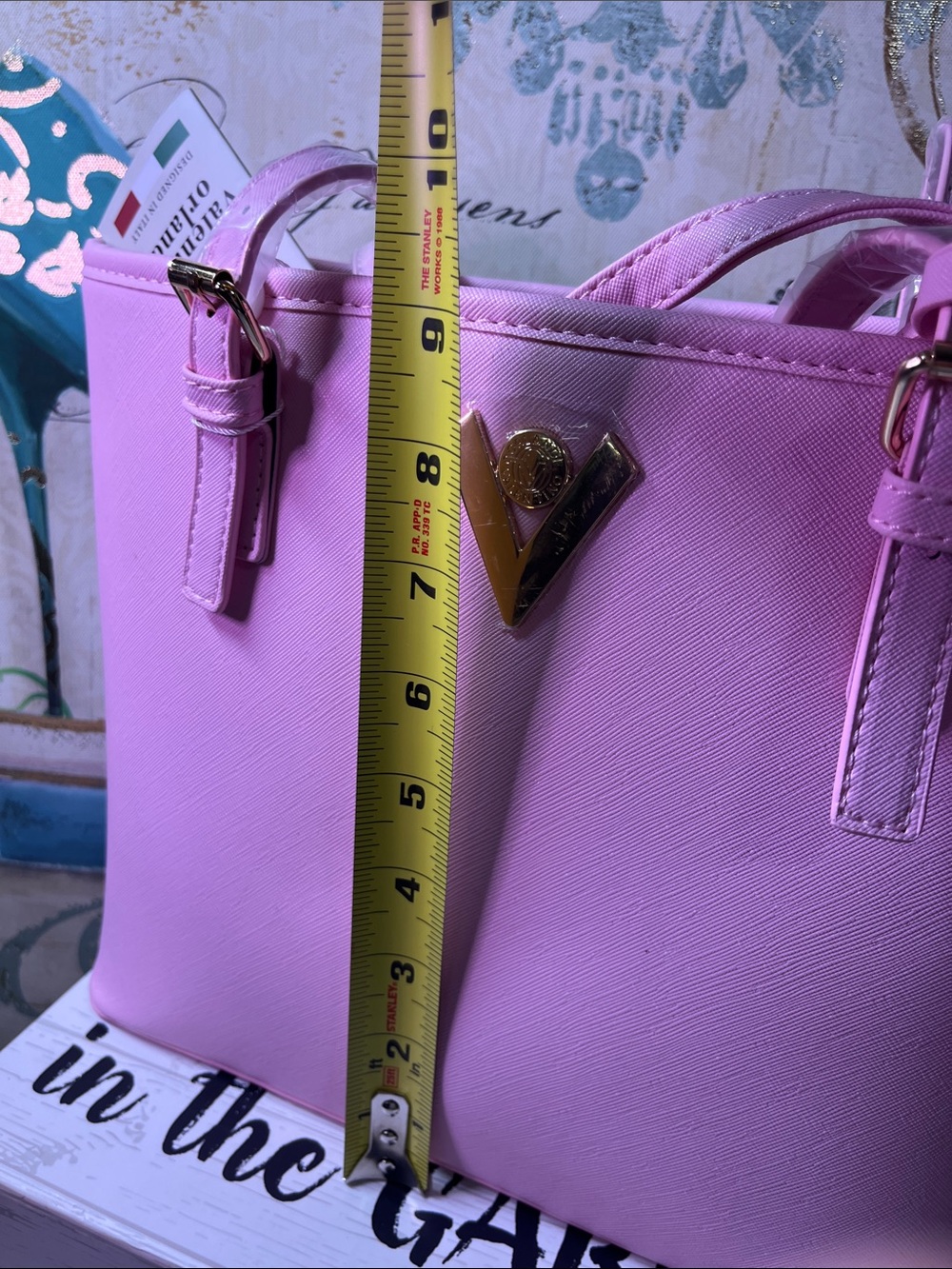 Valentino Orlandi Pastel Pink Tote with Matching Pouch and Gold Accent V charm - Picture 14 of 16